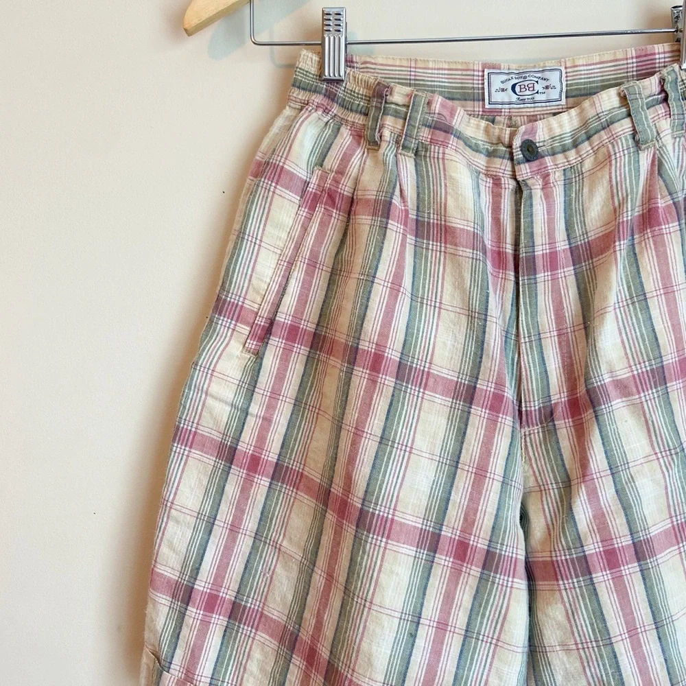 Vintage Plaid Cotton Shorts in Cream, Pink & Green
